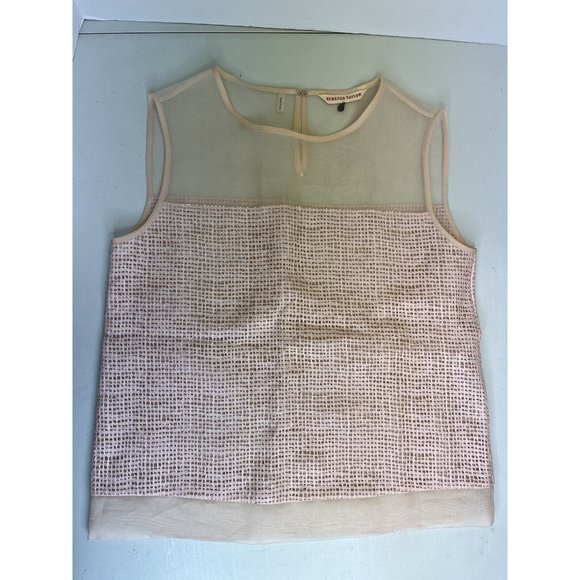 Rebecca Taylor Soft Pink Silk Net Lace Blouse Silk Top Tank Size 6 - Picture 3 of 14